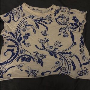 Maeve (Anthropologie) Ivory and Cobalt Floral Blouse Size XL